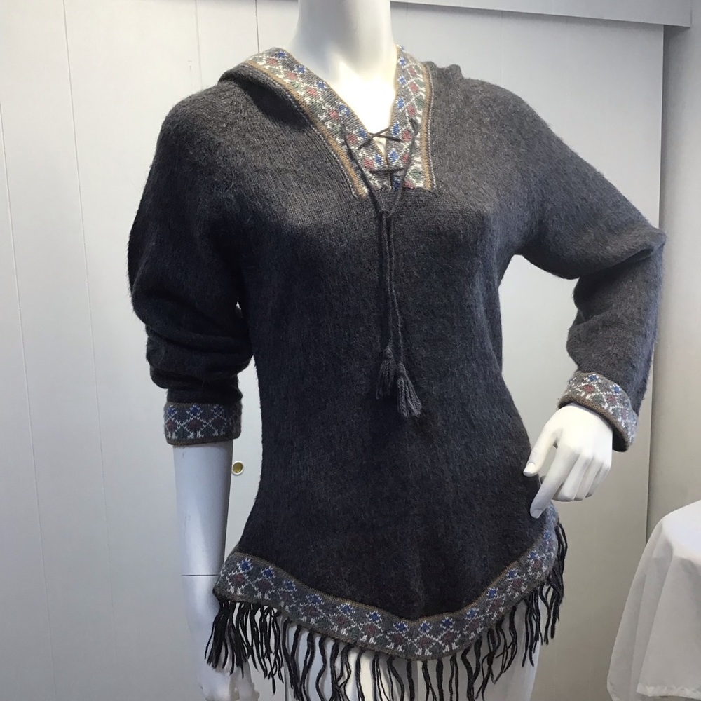 🔥SALE hoodie soft fuzzy hooded grey sweater fringe boho vintage so cozy & comfy